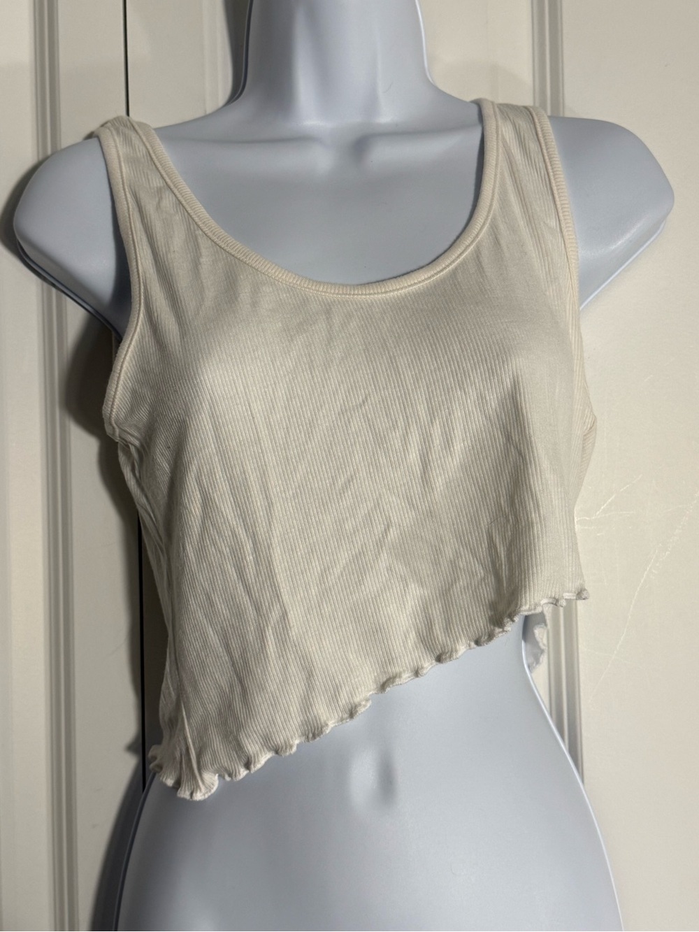 Tic Toc Asymmetric Ribbed Tank Top in Cream